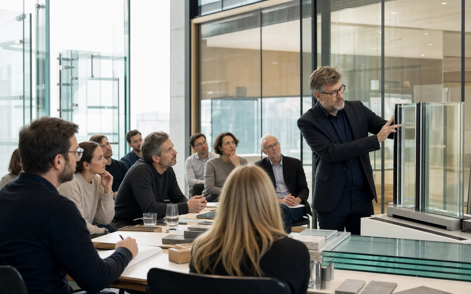 Architektinnen und Planer bei einer Fachfortbildung zu konstruktivem Glas