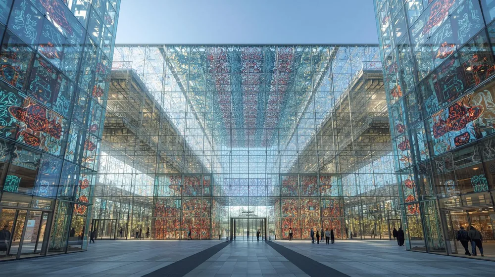 Fassade mit dekorativem Designglas