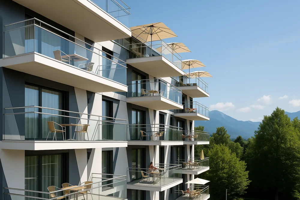 Ganzglasgeländer auf einem Balkon